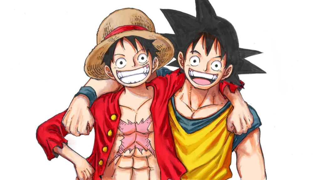 Goku and Luffy drawn by Eiichiro Oda